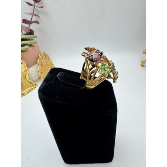 Aldo Flower Ladybug Butterfly Orange Center Stone Cluster Ring Size 6.5 Enamel - Picture 3 of 10